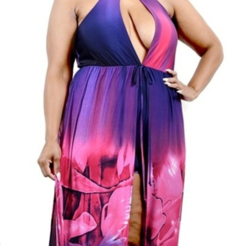 V neck open flare dress